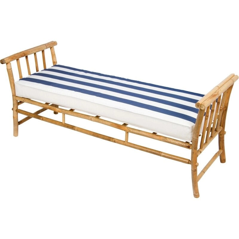 Banc-ottoman en bambou marron/naturel avec coussin rayé bleu et blanc – Moyen, 2 places
