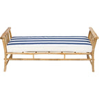 Banc-ottoman en bambou marron/naturel avec coussin rayé bleu et blanc – Moyen, 2 places
