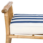 Banc-ottoman en bambou marron/naturel avec coussin rayé bleu et blanc – Moyen, 2 places