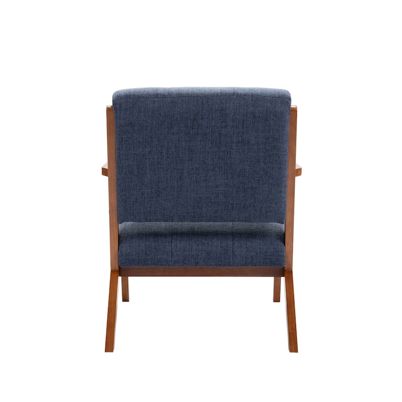 Fauteuil d'appoint capitonné en tissu bleu/gris avec pieds et accoudoirs en bois – Unité