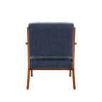 Fauteuil d'appoint capitonné en tissu bleu/gris avec pieds et accoudoirs en bois – Unité