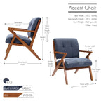 Fauteuil d'appoint capitonné en tissu bleu/gris avec pieds et accoudoirs en bois – Unité