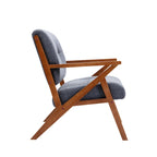 Fauteuil d'appoint capitonné en tissu bleu/gris avec pieds et accoudoirs en bois – Unité