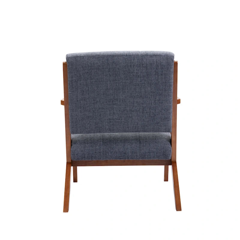Fauteuil d'appoint capitonné en tissu bleu/gris avec pieds et accoudoirs en bois – Unité