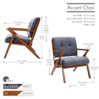 Fauteuil d'appoint capitonné en tissu bleu/gris avec pieds et accoudoirs en bois – Unité
