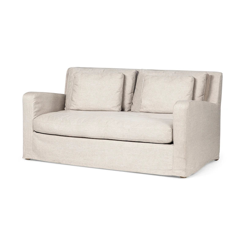 Causeuse déhoussable bicolore beige / gris givré / gris silex avec pieds en bois – 2 places