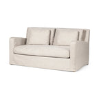 Causeuse déhoussable bicolore beige / gris givré / gris silex avec pieds en bois – 2 places