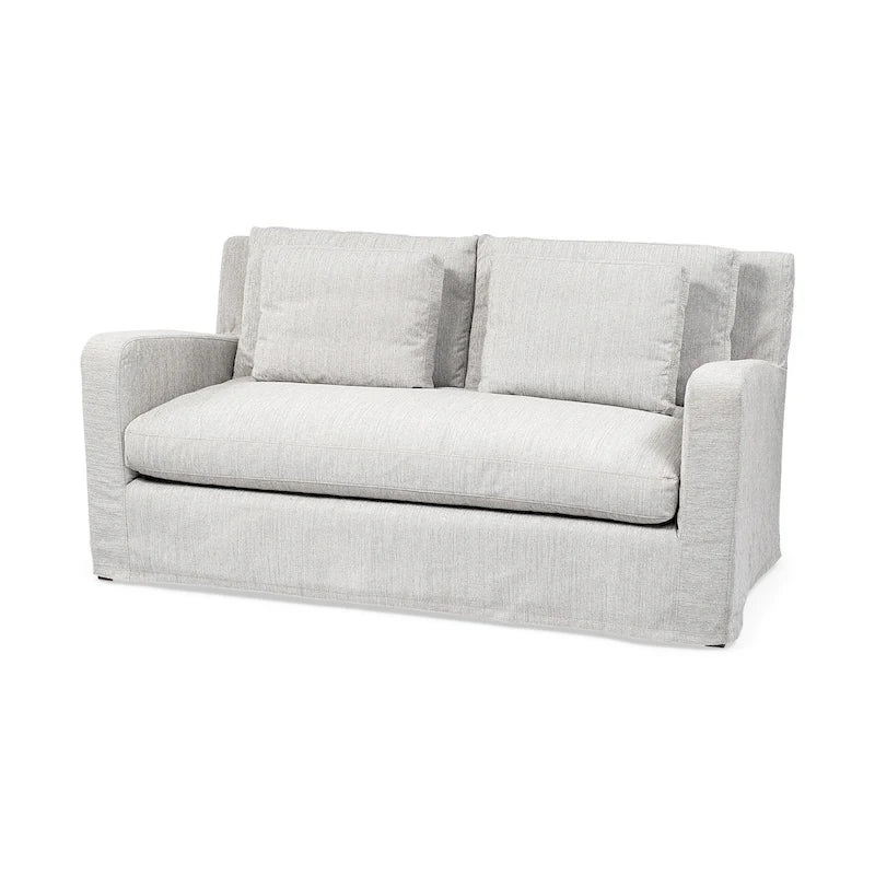 Causeuse déhoussable bicolore beige / gris givré / gris silex avec pieds en bois – 2 places