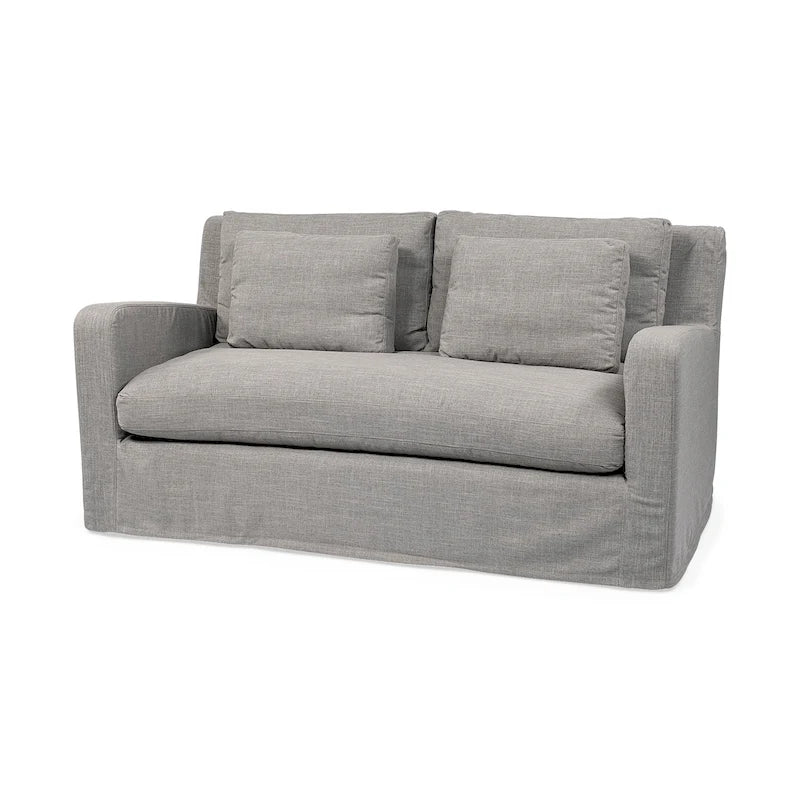 Causeuse déhoussable bicolore beige / gris givré / gris silex avec pieds en bois – 2 places