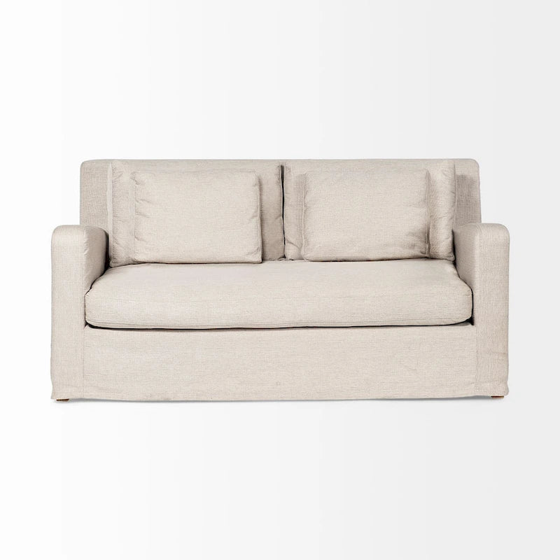 Causeuse déhoussable bicolore beige / gris givré / gris silex avec pieds en bois – 2 places
