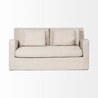 Causeuse déhoussable bicolore beige / gris givré / gris silex avec pieds en bois – 2 places