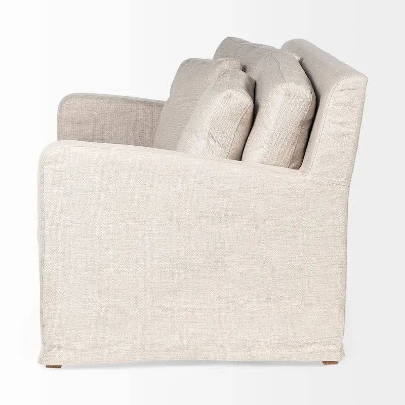 Causeuse déhoussable bicolore beige / gris givré / gris silex avec pieds en bois – 2 places