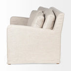 Causeuse déhoussable bicolore beige / gris givré / gris silex avec pieds en bois – 2 places