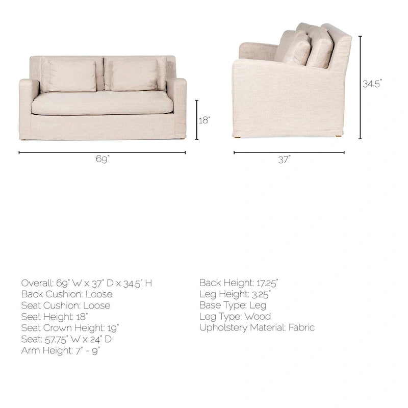 Causeuse déhoussable bicolore beige / gris givré / gris silex avec pieds en bois – 2 places
