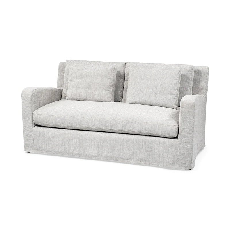 Causeuse déhoussable bicolore beige / gris givré / gris silex avec pieds en bois – 2 places