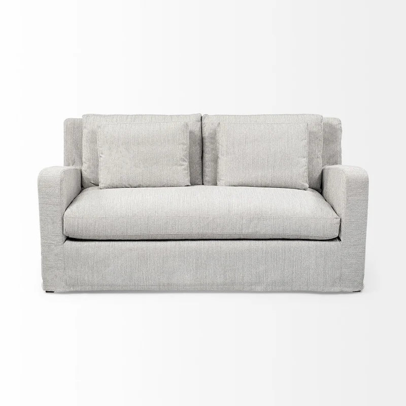 Causeuse déhoussable bicolore beige / gris givré / gris silex avec pieds en bois – 2 places