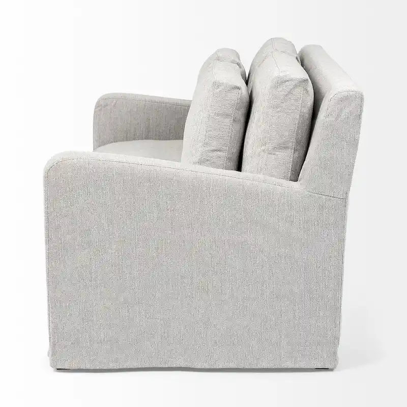 Causeuse déhoussable bicolore beige / gris givré / gris silex avec pieds en bois – 2 places