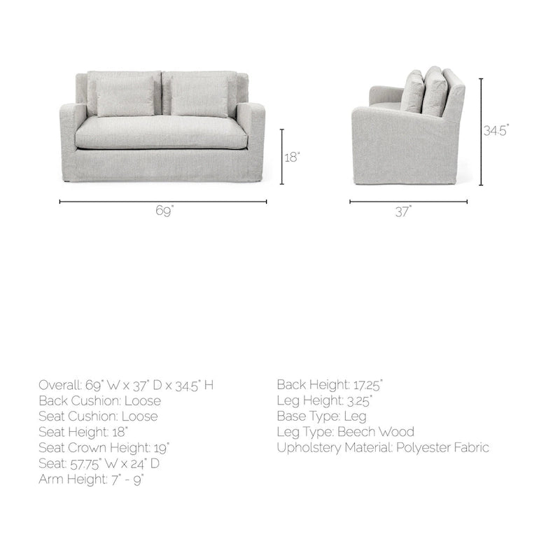 Causeuse déhoussable bicolore beige / gris givré / gris silex avec pieds en bois – 2 places