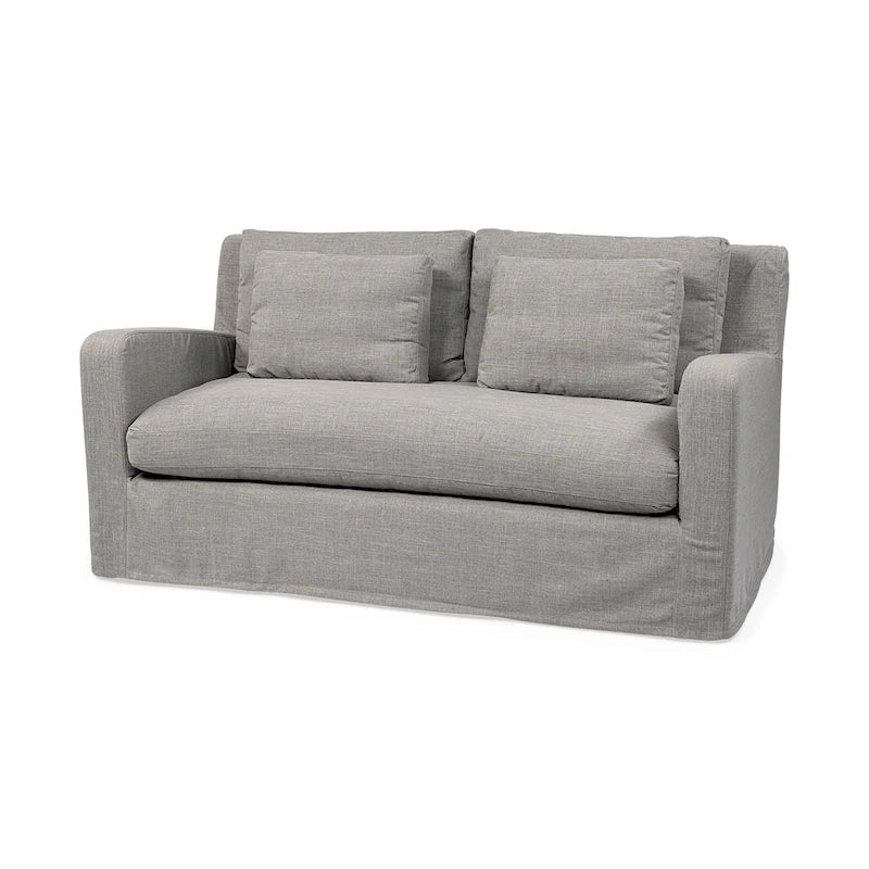 Causeuse déhoussable bicolore beige / gris givré / gris silex avec pieds en bois – 2 places