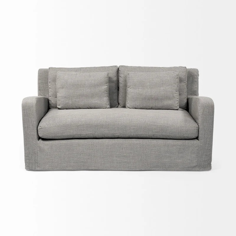 Causeuse déhoussable bicolore beige / gris givré / gris silex avec pieds en bois – 2 places