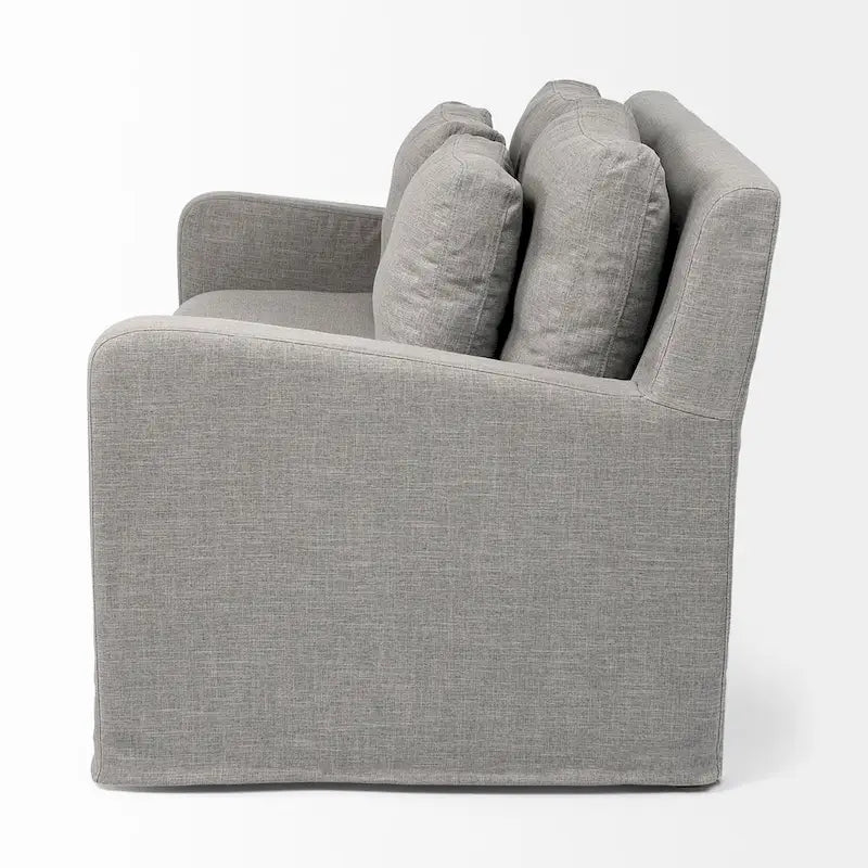 Causeuse déhoussable bicolore beige / gris givré / gris silex avec pieds en bois – 2 places