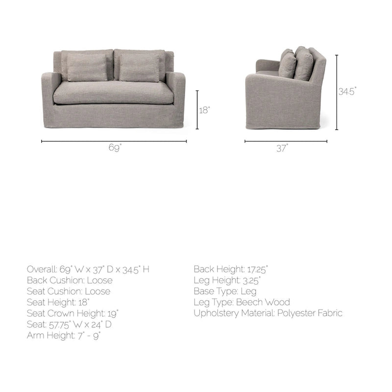 Causeuse déhoussable bicolore beige / gris givré / gris silex avec pieds en bois – 2 places