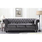 Canapé Chesterfield 3 places en velours froissé gris / ivoire / noir / bleu foncé / vert / rose avec garniture cloutée – 210 cm