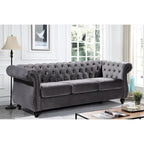 Canapé Chesterfield 3 places en velours froissé gris / ivoire / noir / bleu foncé / vert / rose avec garniture cloutée – 210 cm
