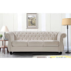 Canapé Chesterfield 3 places en velours froissé gris / ivoire / noir / bleu foncé / vert / rose avec garniture cloutée – 210 cm
