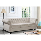 Canapé Chesterfield 3 places en velours froissé gris / ivoire / noir / bleu foncé / vert / rose avec garniture cloutée – 210 cm