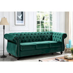 Canapé Chesterfield 3 places en velours froissé gris / ivoire / noir / bleu foncé / vert / rose avec garniture cloutée – 210 cm