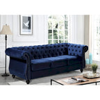 Canapé Chesterfield 3 places en velours froissé gris / ivoire / noir / bleu foncé / vert / rose avec garniture cloutée – 210 cm