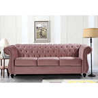 Canapé Chesterfield 3 places en velours froissé gris / ivoire / noir / bleu foncé / vert / rose avec garniture cloutée – 210 cm