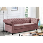Canapé Chesterfield 3 places en velours froissé gris / ivoire / noir / bleu foncé / vert / rose avec garniture cloutée – 210 cm