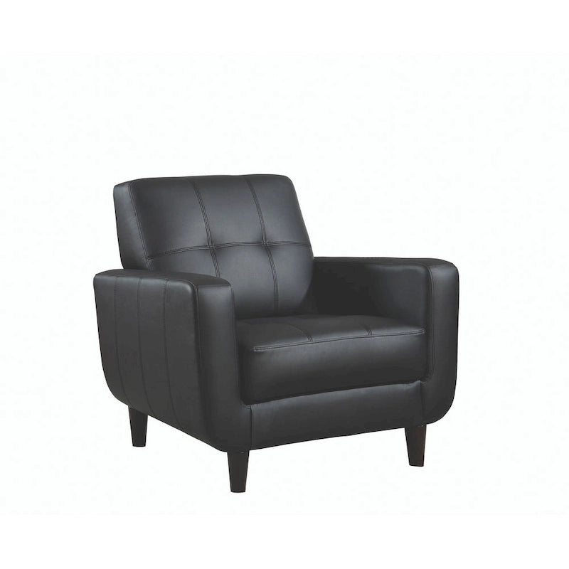 Fauteuil d'appoint capitonné en similicuir noir et cappuccino avec pieds ronds en bois – Simple