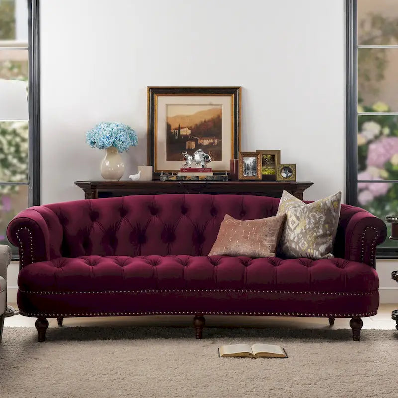 Canapé chesterfield capitonné en velours bordeaux / gris / lavande / bleu / rose / sarcelle / bleu marine / olive – 3 places