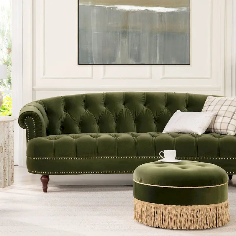 Canapé chesterfield capitonné en velours bordeaux / gris / lavande / bleu / rose / sarcelle / bleu marine / olive – 3 places