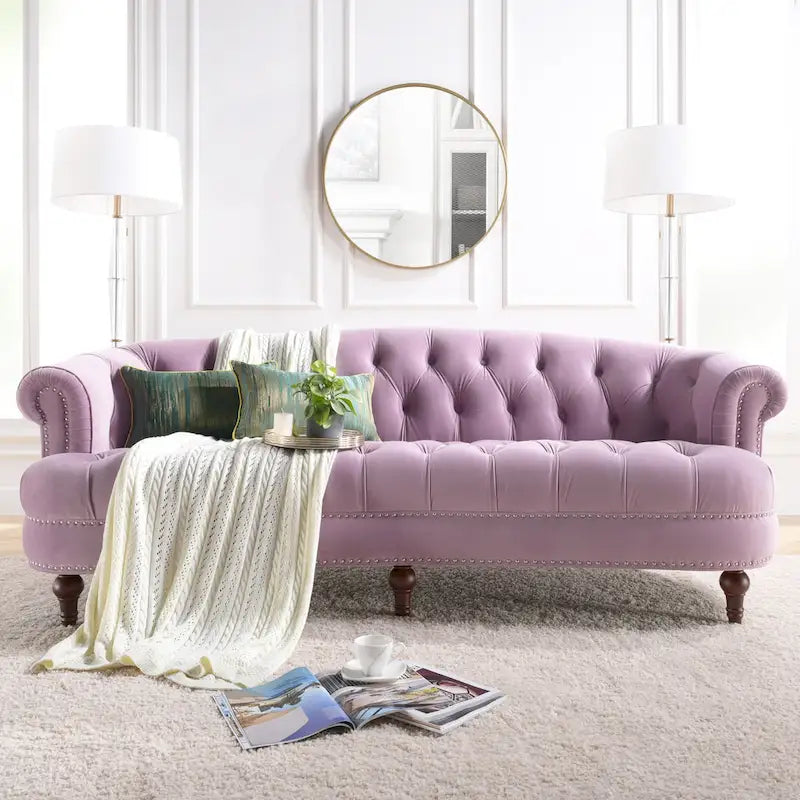 Canapé chesterfield capitonné en velours bordeaux / gris / lavande / bleu / rose / sarcelle / bleu marine / olive – 3 places