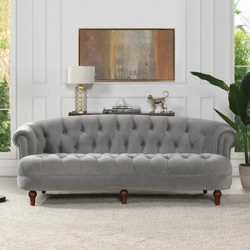 Canapé chesterfield capitonné en velours bordeaux / gris / lavande / bleu / rose / sarcelle / bleu marine / olive – 3 places