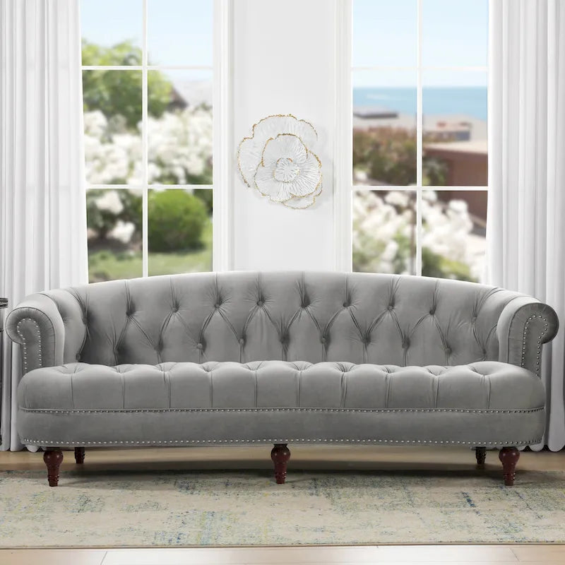 Canapé chesterfield capitonné en velours bordeaux / gris / lavande / bleu / rose / sarcelle / bleu marine / olive – 3 places