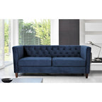 Canapé à accoudoirs carrés en velours écrasé ivoire/bleu de Prusse/noir/jaune/bleu foncé/gris/rose avec dossier capitonné – 73,3", 3 places