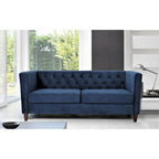 Canapé à accoudoirs carrés en velours écrasé ivoire/bleu de Prusse/noir/jaune/bleu foncé/gris/rose avec dossier capitonné – 73,3", 3 places