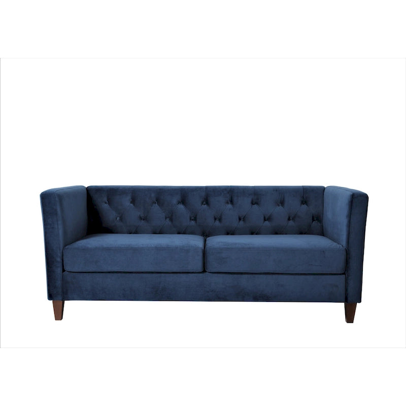 Canapé à accoudoirs carrés en velours écrasé ivoire/bleu de Prusse/noir/jaune/bleu foncé/gris/rose avec dossier capitonné – 73,3", 3 places