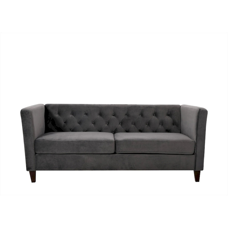 Canapé à accoudoirs carrés en velours écrasé ivoire/bleu de Prusse/noir/jaune/bleu foncé/gris/rose avec dossier capitonné – 73,3", 3 places