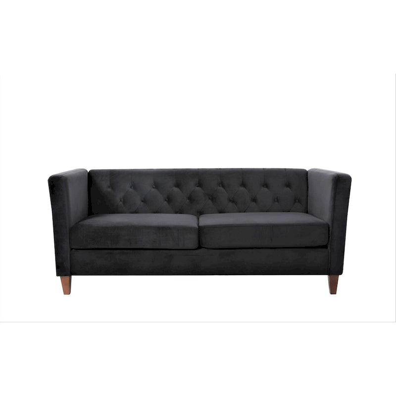 Canapé à accoudoirs carrés en velours écrasé ivoire/bleu de Prusse/noir/jaune/bleu foncé/gris/rose avec dossier capitonné – 73,3", 3 places