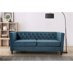 Canapé à accoudoirs carrés en velours écrasé ivoire/bleu de Prusse/noir/jaune/bleu foncé/gris/rose avec dossier capitonné – 73,3", 3 places