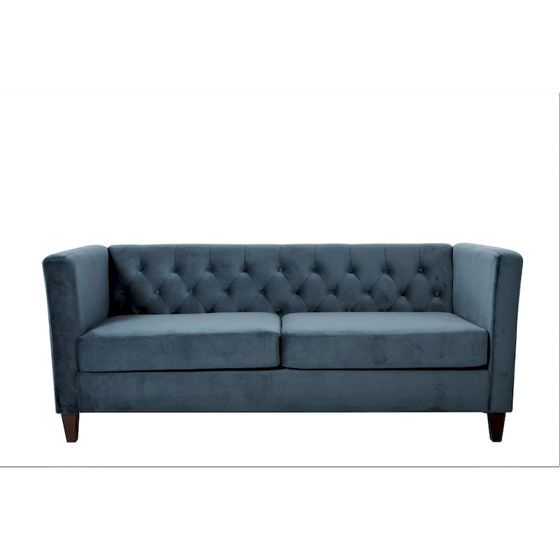 Canapé à accoudoirs carrés en velours écrasé ivoire/bleu de Prusse/noir/jaune/bleu foncé/gris/rose avec dossier capitonné – 73,3", 3 places