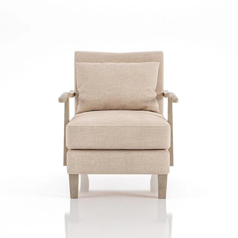 Fauteuil d'appoint contemporain en tissu beige et vinyle avec accoudoirs incurvés et coussin de dossier amovible – Unité individuelle