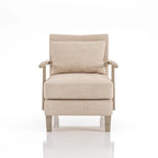 Fauteuil d'appoint contemporain en tissu beige et vinyle avec accoudoirs incurvés et coussin de dossier amovible – Unité individuelle