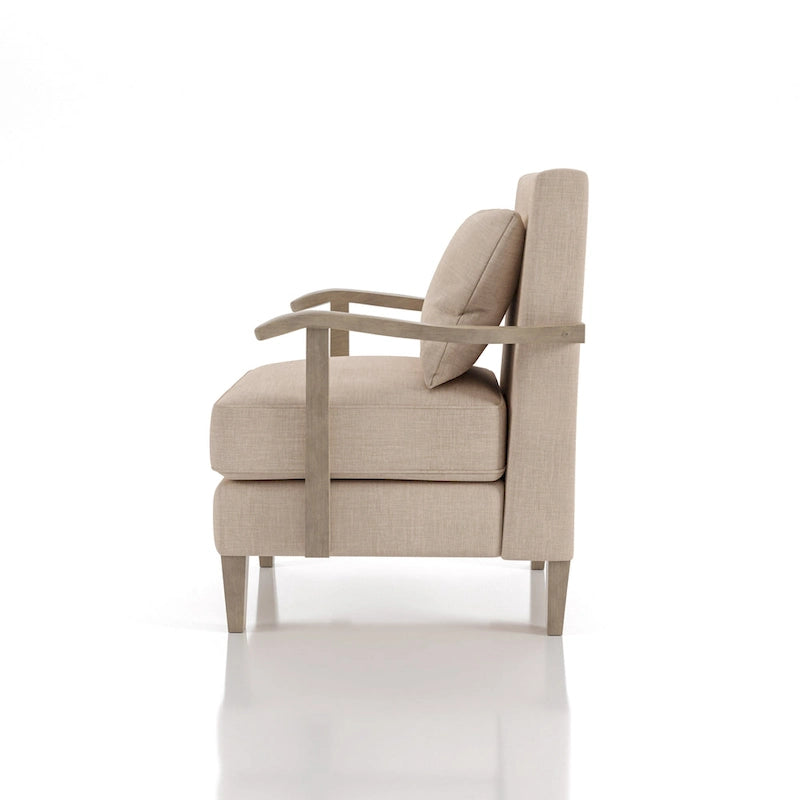 Fauteuil d'appoint contemporain en tissu beige et vinyle avec accoudoirs incurvés et coussin de dossier amovible – Unité individuelle